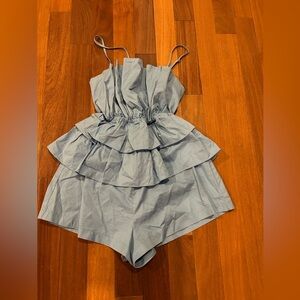 DO+BE Light Blue Ruffle Tiered One-Piece Romper